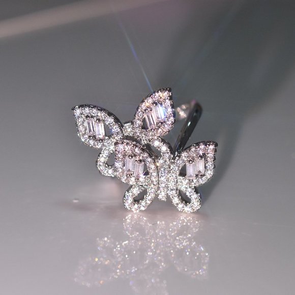 NEW 925 Silver Diamond Double Butterfly Ring - Picture 6 of 14